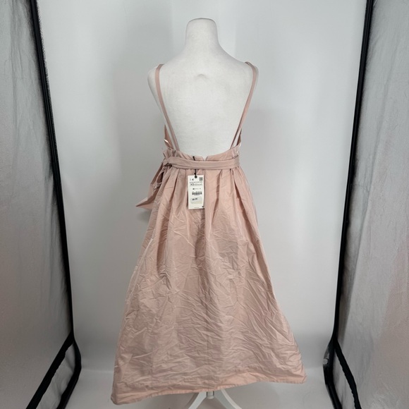 NWT ZARA VOLUMINOUS MIDI DRESS WITH BOW BELT PINK Size XS - Picture 8 of 14
